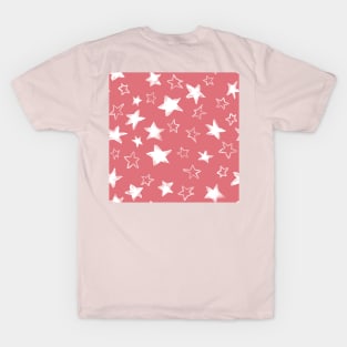 Holiday christmas watercolor white stars over pink watermelon background T-Shirt